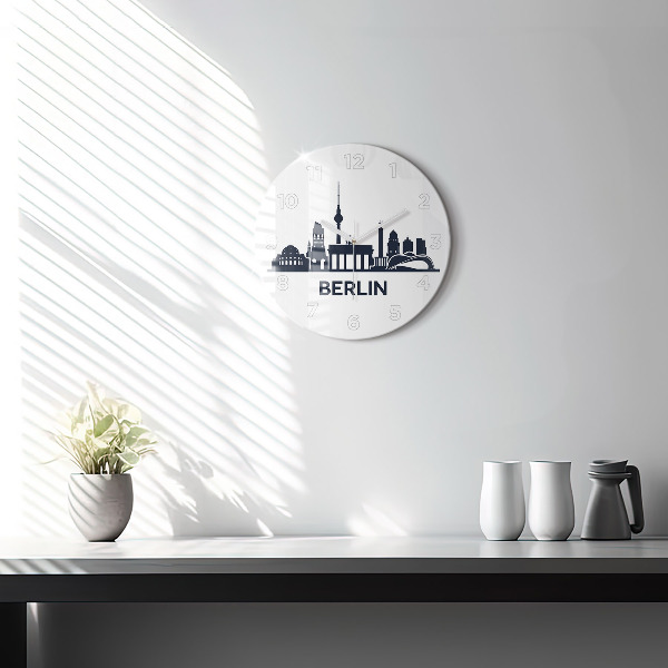 Round glass wall clock Berlin city illustration