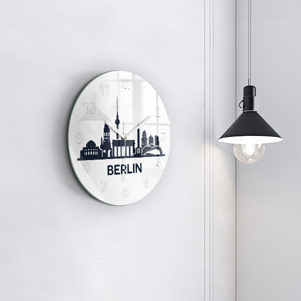 Round glass wall clock Berlin city illustration