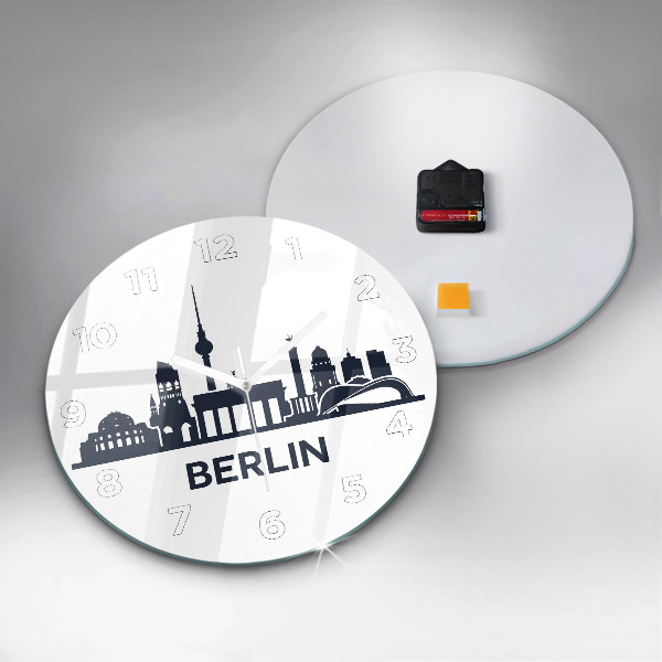 Round glass wall clock Berlin city illustration