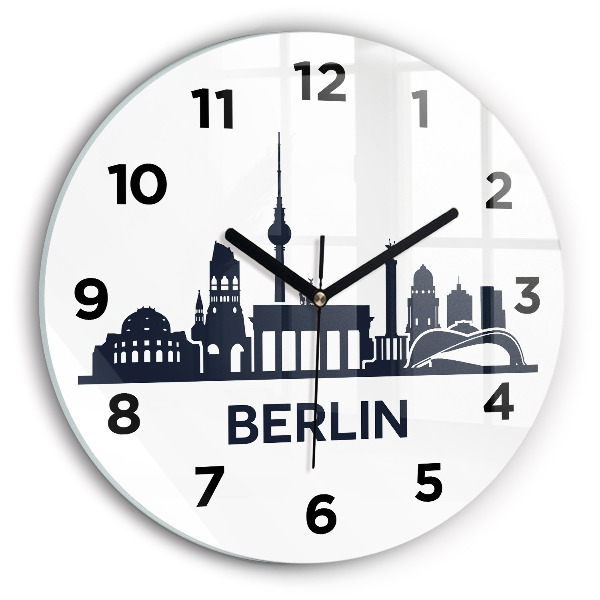 Round glass wall clock Berlin city illustration