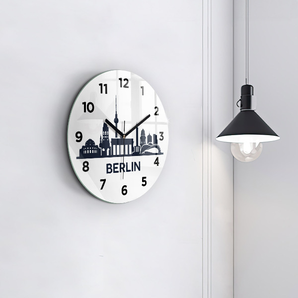 Round glass wall clock Berlin city illustration