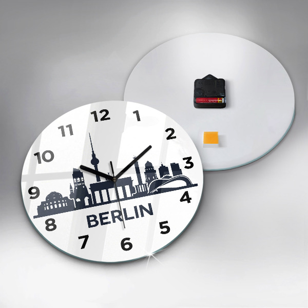 Round glass wall clock Berlin city illustration