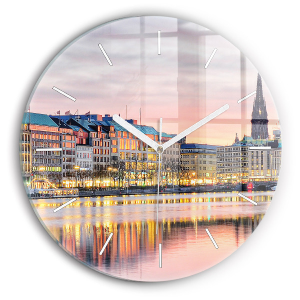 Round glass wall clock Alster in Hamburg