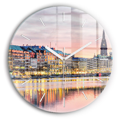 Round glass wall clock Alster in Hamburg