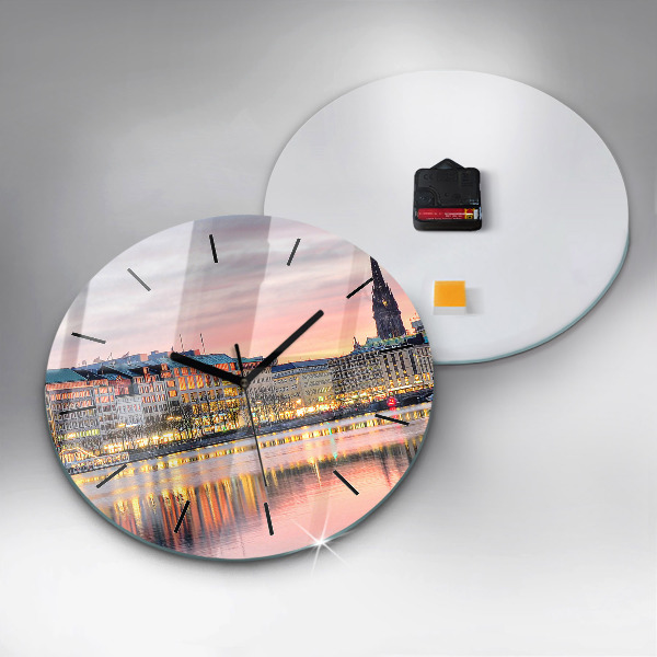 Round glass wall clock Alster in Hamburg