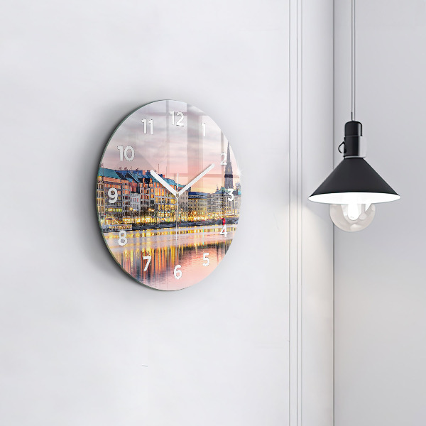 Round glass wall clock Alster in Hamburg