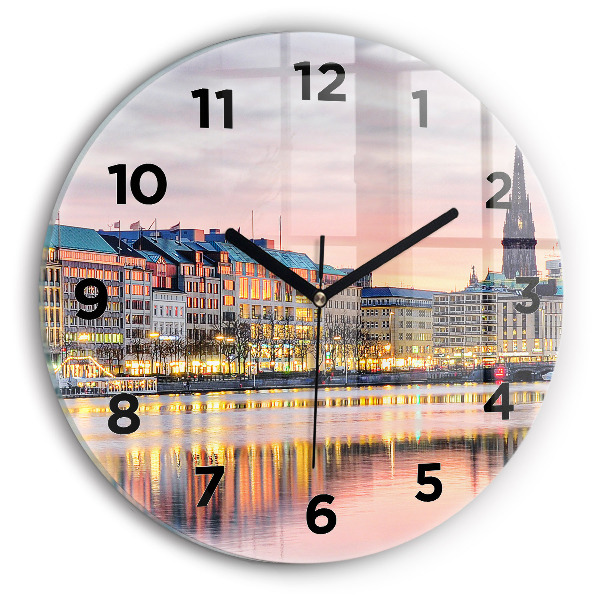 Round glass wall clock Alster in Hamburg