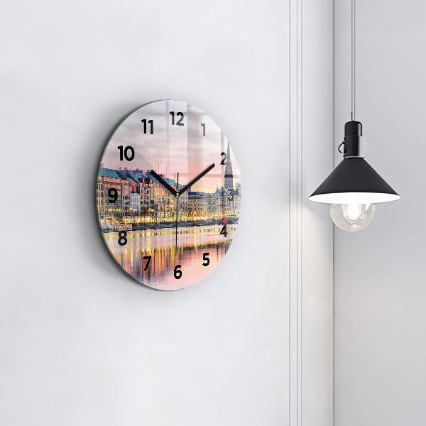 Round glass wall clock Alster in Hamburg