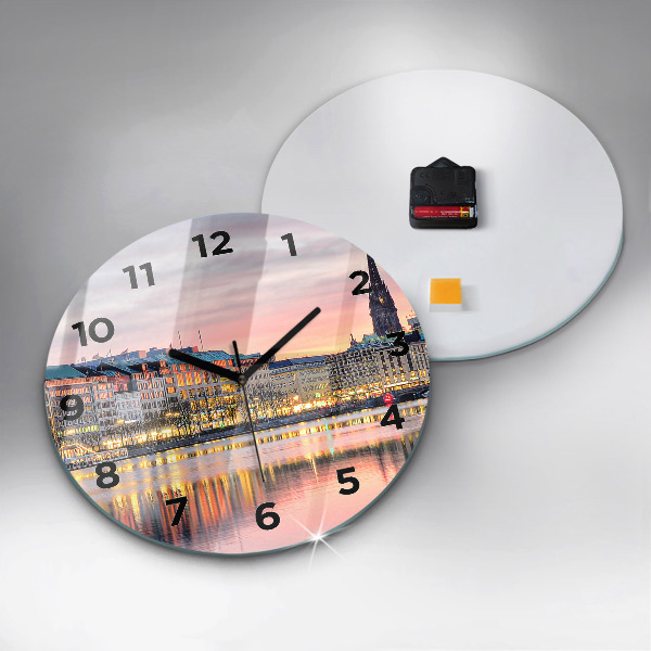 Round glass wall clock Alster in Hamburg