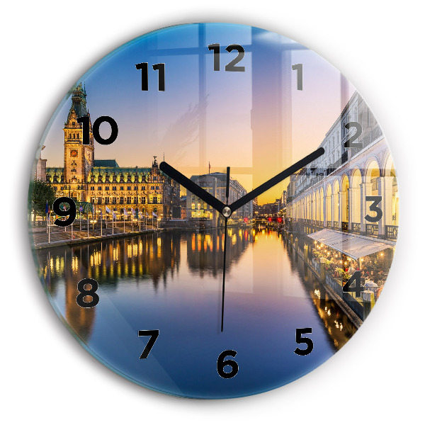 Round glass wall clock Hamburg City Hall