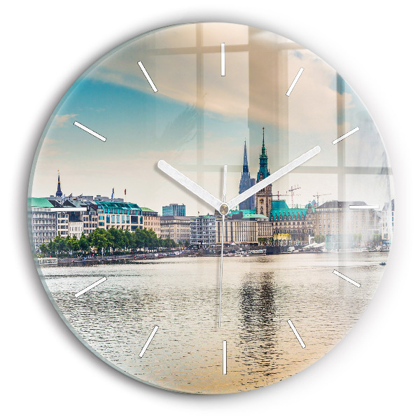 Round glass wall clock Binnenalster in Hamburg