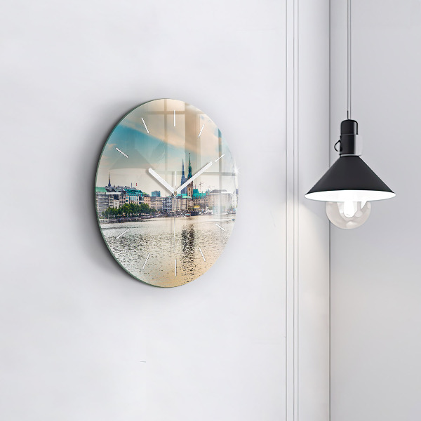 Round glass wall clock Binnenalster in Hamburg