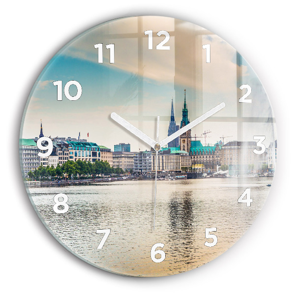 Round glass wall clock Binnenalster in Hamburg