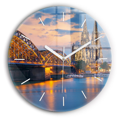 Round glass wall clock View of the town hall