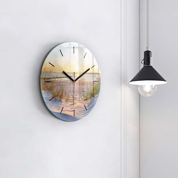 Round glass wall clock Sunset over the sea