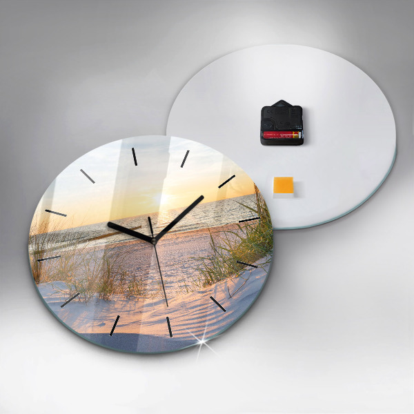 Round glass wall clock Sunset over the sea