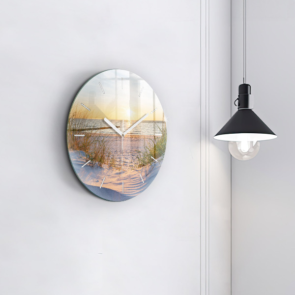 Round glass wall clock Sunset over the sea