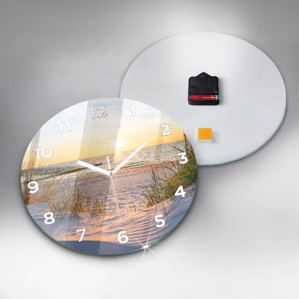 Round glass wall clock Sunset over the sea