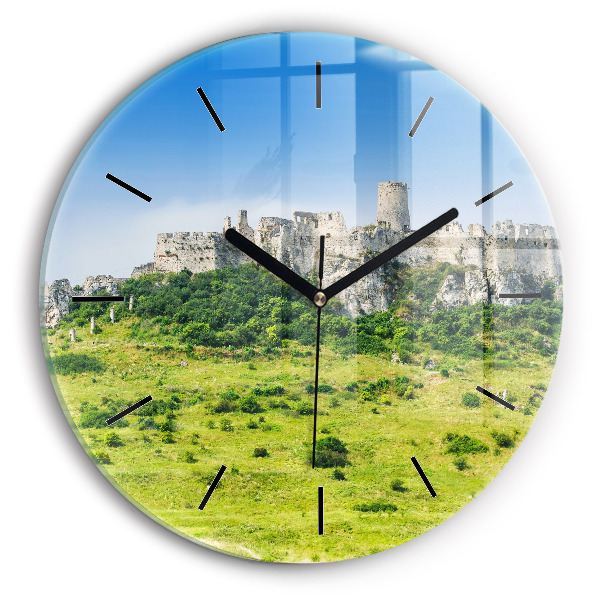 Round glass wall clock Spiš Castle in Slovakia