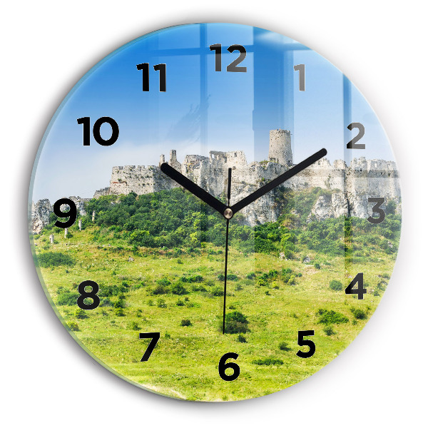 Round glass wall clock Spiš Castle in Slovakia