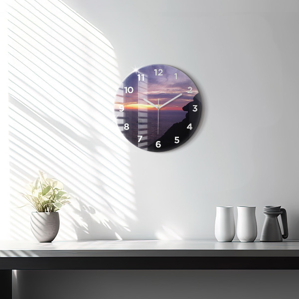Round glass wall clock Stone head