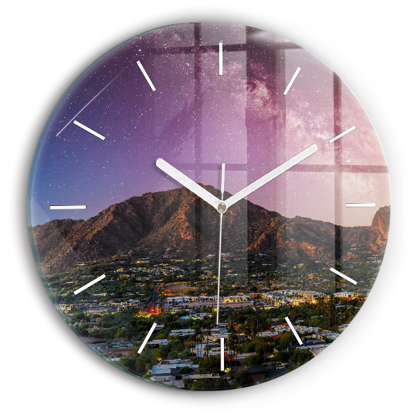 Round glass wall clock Mountain Landscape