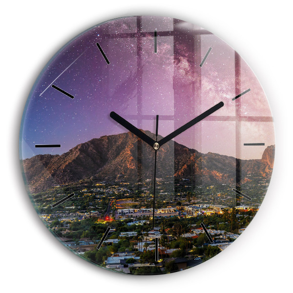 Round glass wall clock Mountain Landscape
