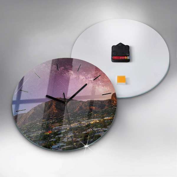 Round glass wall clock Mountain Landscape