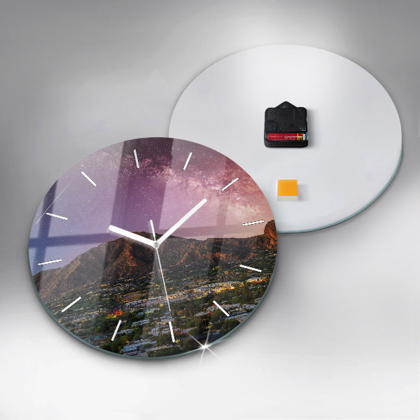 Round glass wall clock Mountain Landscape