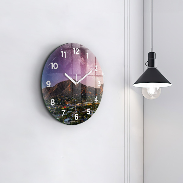 Round glass wall clock Mountain Landscape