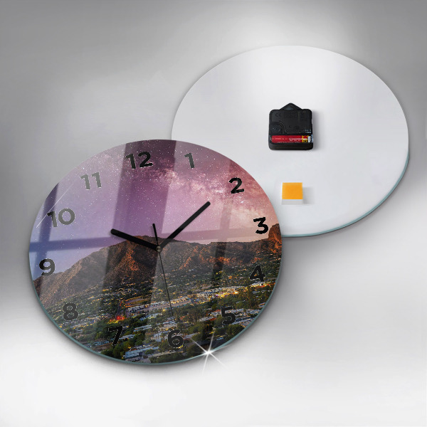 Round glass wall clock Mountain Landscape