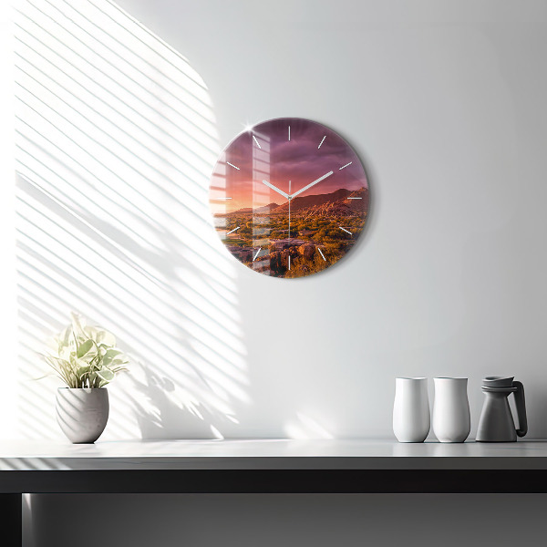 Round glass wall clock North Scottsdale Sunset