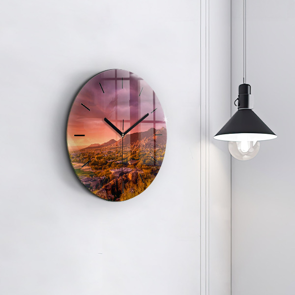 Round glass wall clock North Scottsdale Sunset