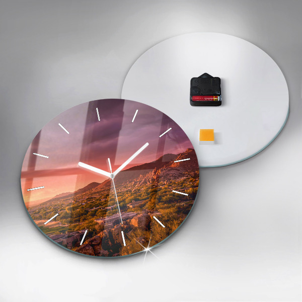 Round glass wall clock North Scottsdale Sunset