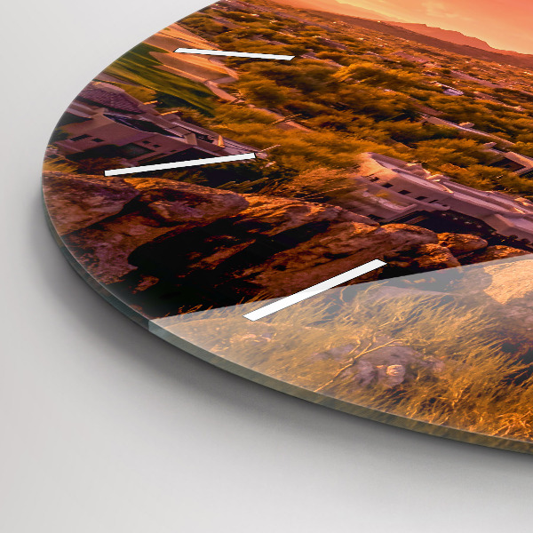 Round glass wall clock North Scottsdale Sunset