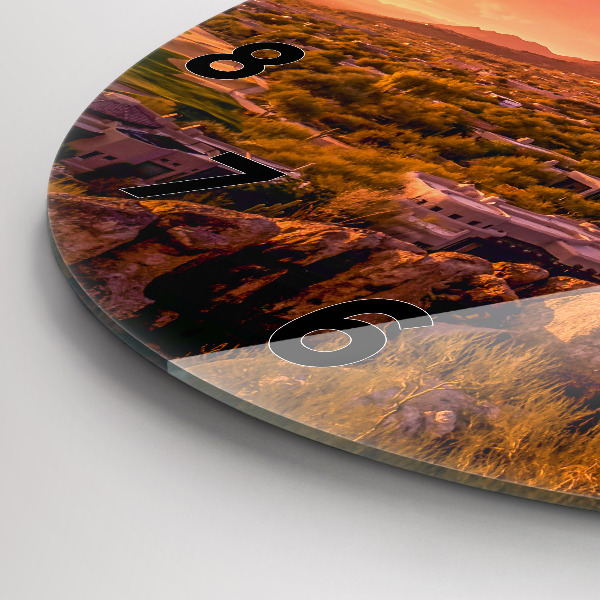 Round glass wall clock North Scottsdale Sunset