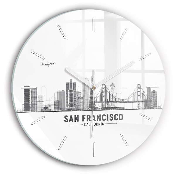 Round glass wall clock San Francisco Skyline