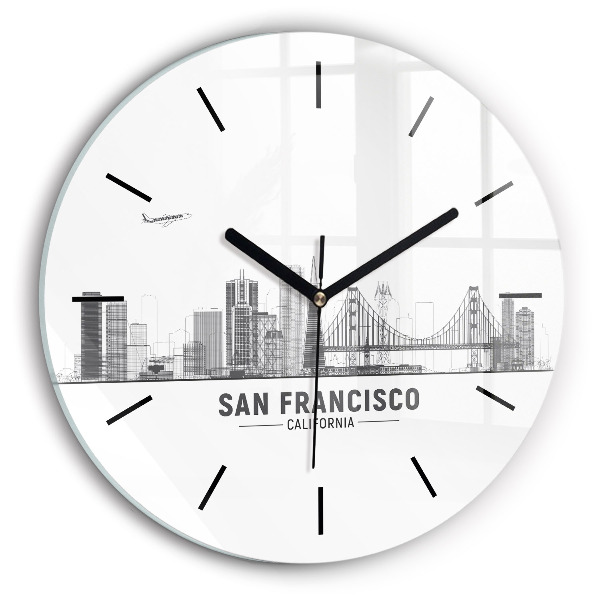 Round glass wall clock San Francisco Skyline