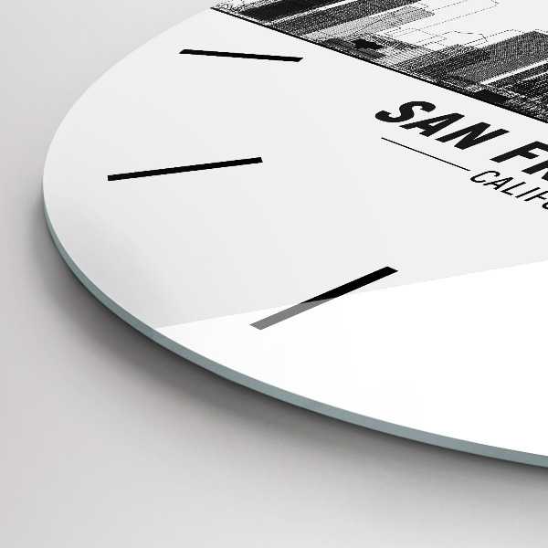 Round glass wall clock San Francisco Skyline
