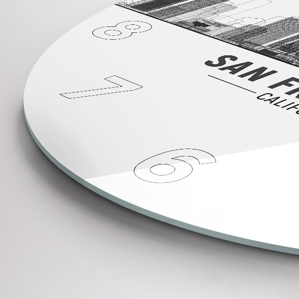 Round glass wall clock San Francisco Skyline