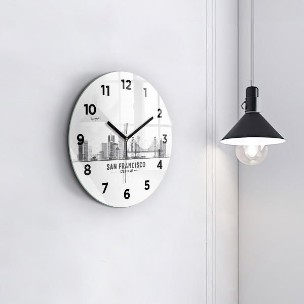 Round glass wall clock San Francisco Skyline