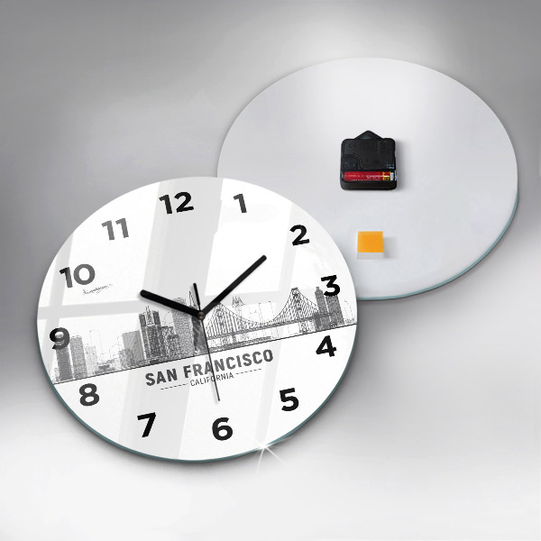 Round glass wall clock San Francisco Skyline