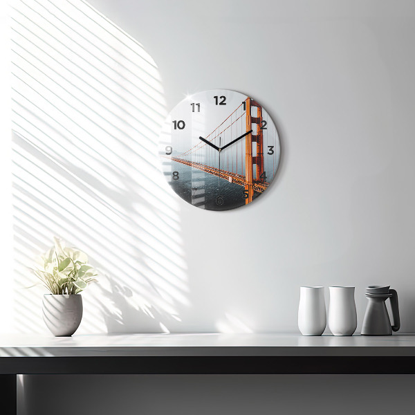 Round glass wall clock Golden Gate Bridge