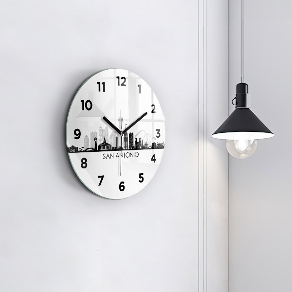 Round glass wall clock City of San Antonio Texas