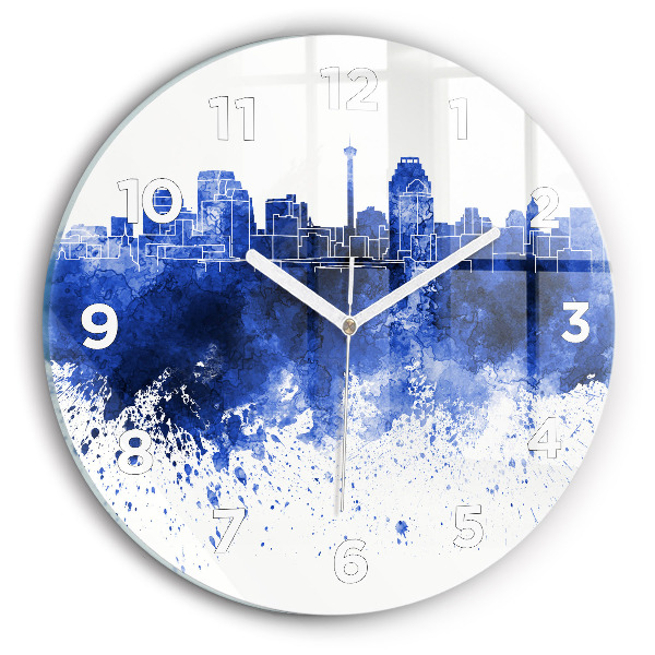 Round glass wall clock San Antonio Watercolors