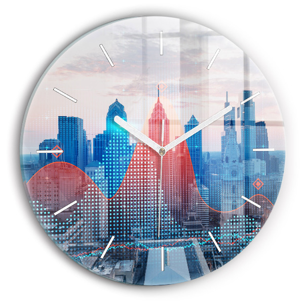 Round glass wall clock Skyscrapers in Philadelphia