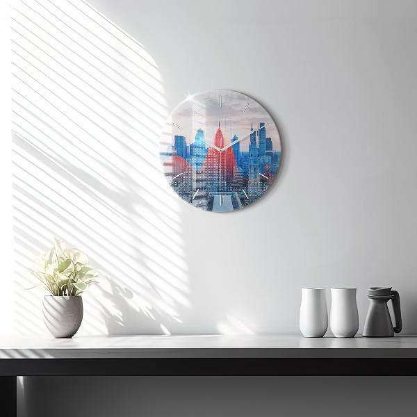Round glass wall clock Skyscrapers in Philadelphia
