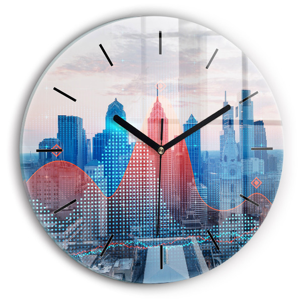 Round glass wall clock Skyscrapers in Philadelphia