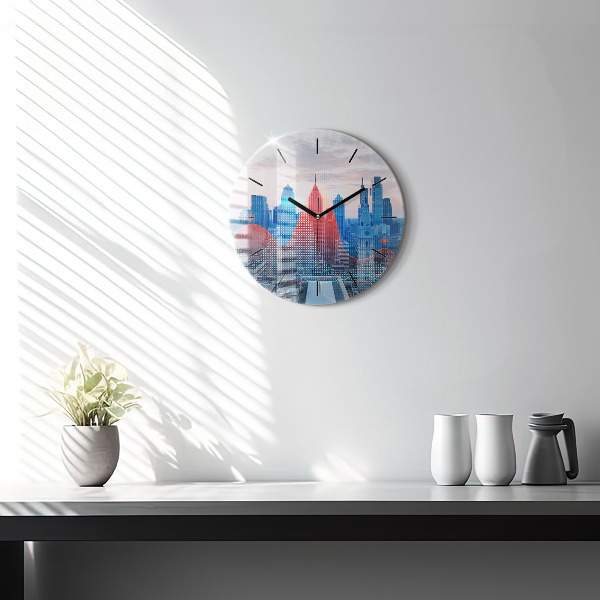 Round glass wall clock Skyscrapers in Philadelphia