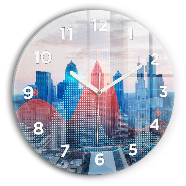 Round glass wall clock Skyscrapers in Philadelphia